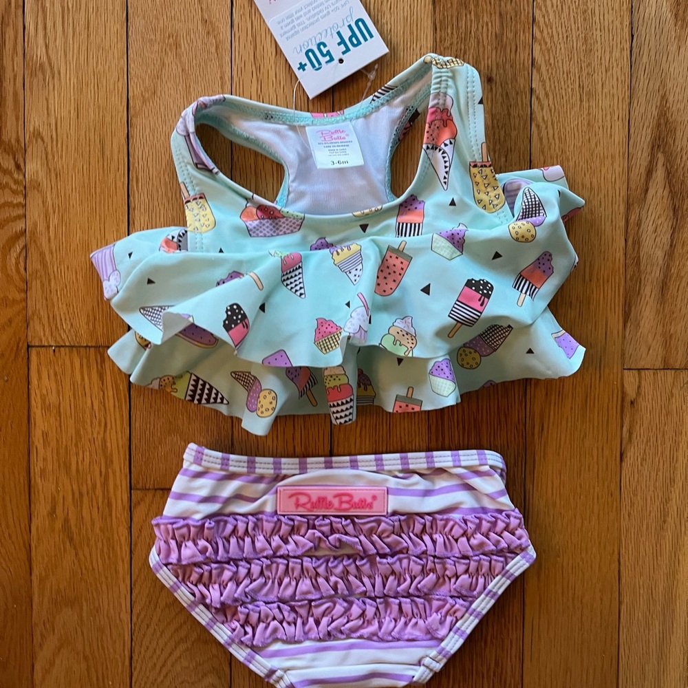 Ruffle Butts Ice Cream Print swimsuit - Mint and Purple